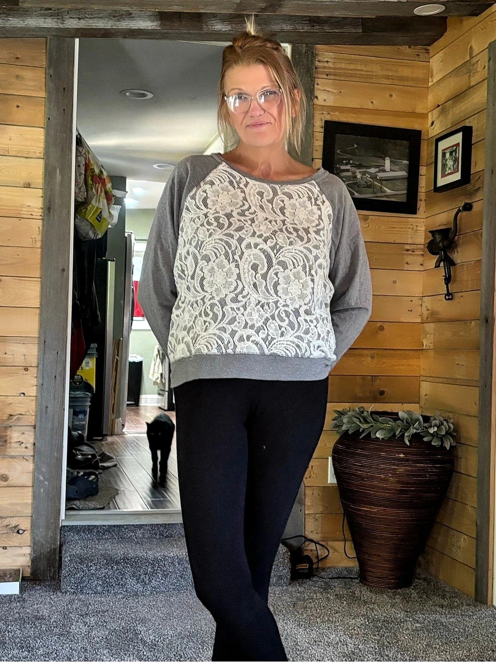 Gap Washed Lace Pullover Paisley Sweatshirt Gray & White